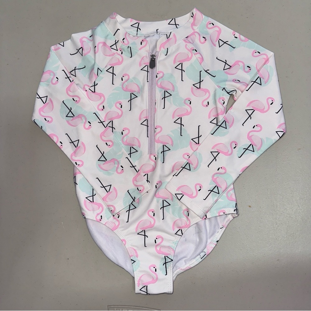 Flamingo print long sleeve bathing suit size 5T